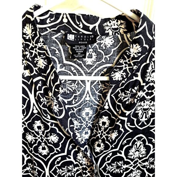 Carole Little Woman 1X Linen Button Up V-Neck Mandarin Collar 3/4 Sleeve Top - Picture 4 of 9